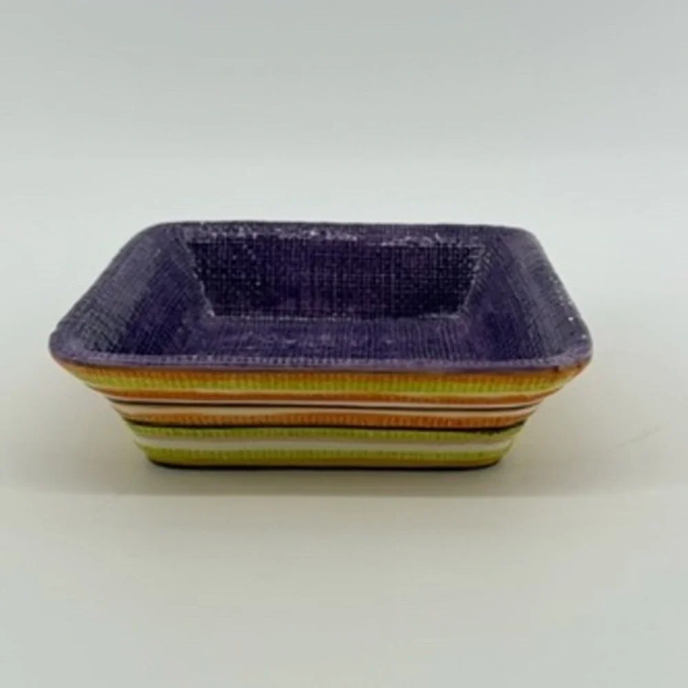 Bella‎ Casa by Ganz Ceramic Square Dish Purple Striped Candy Trinket Dish